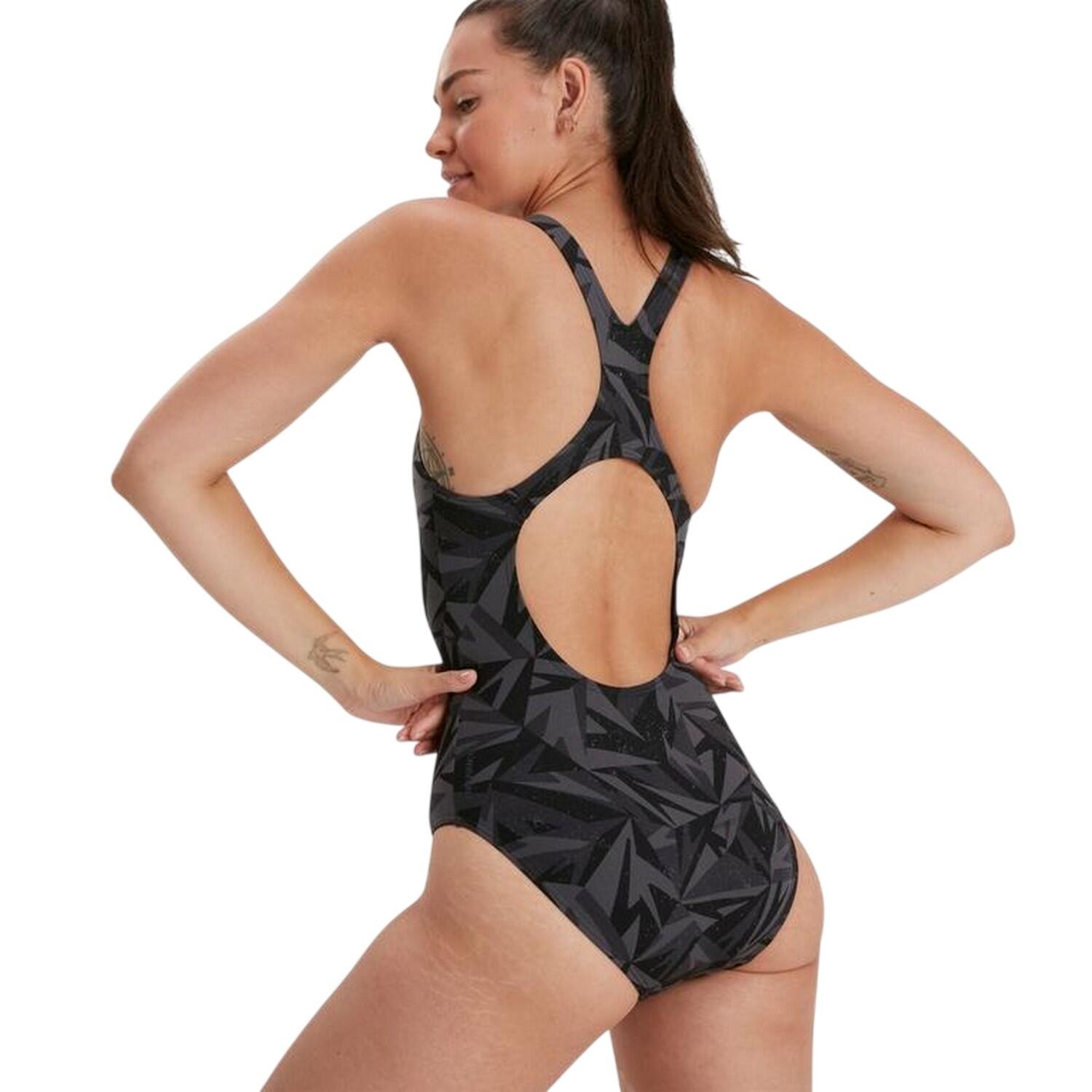 Bañador Entero de Una Pieza Hyper Boom Allover Medalist para Mujer Negro, Gris 3/5