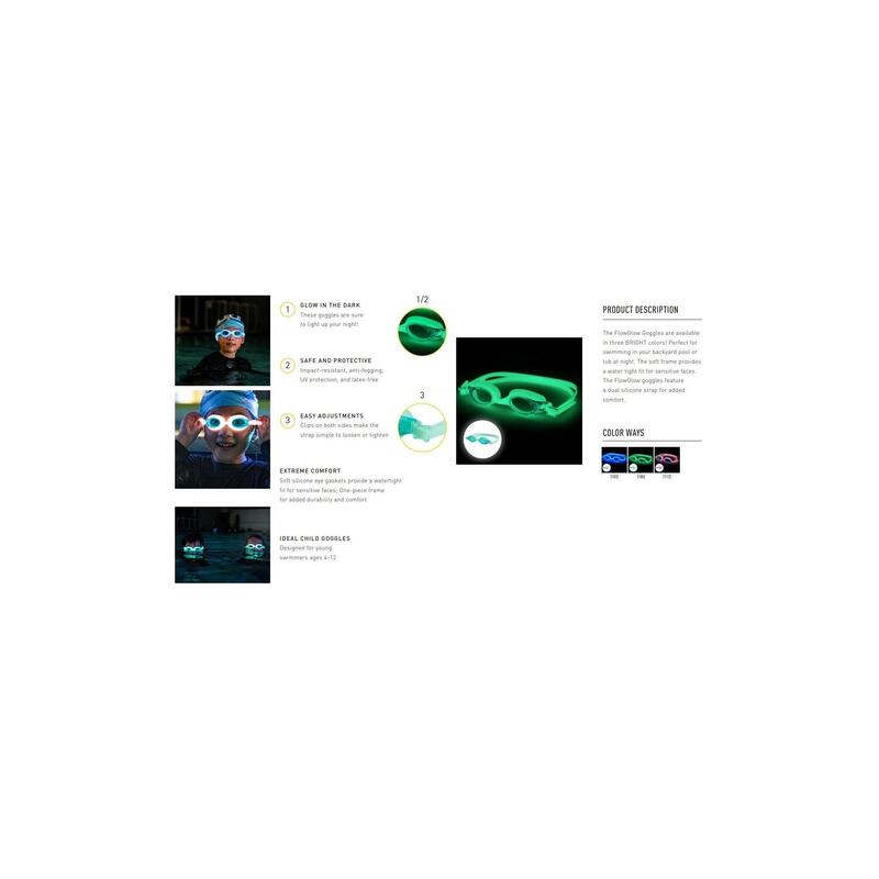 Ochelari inot vizibilitate sporita pentru copii FlowGlows (Glow in the dark) Go…