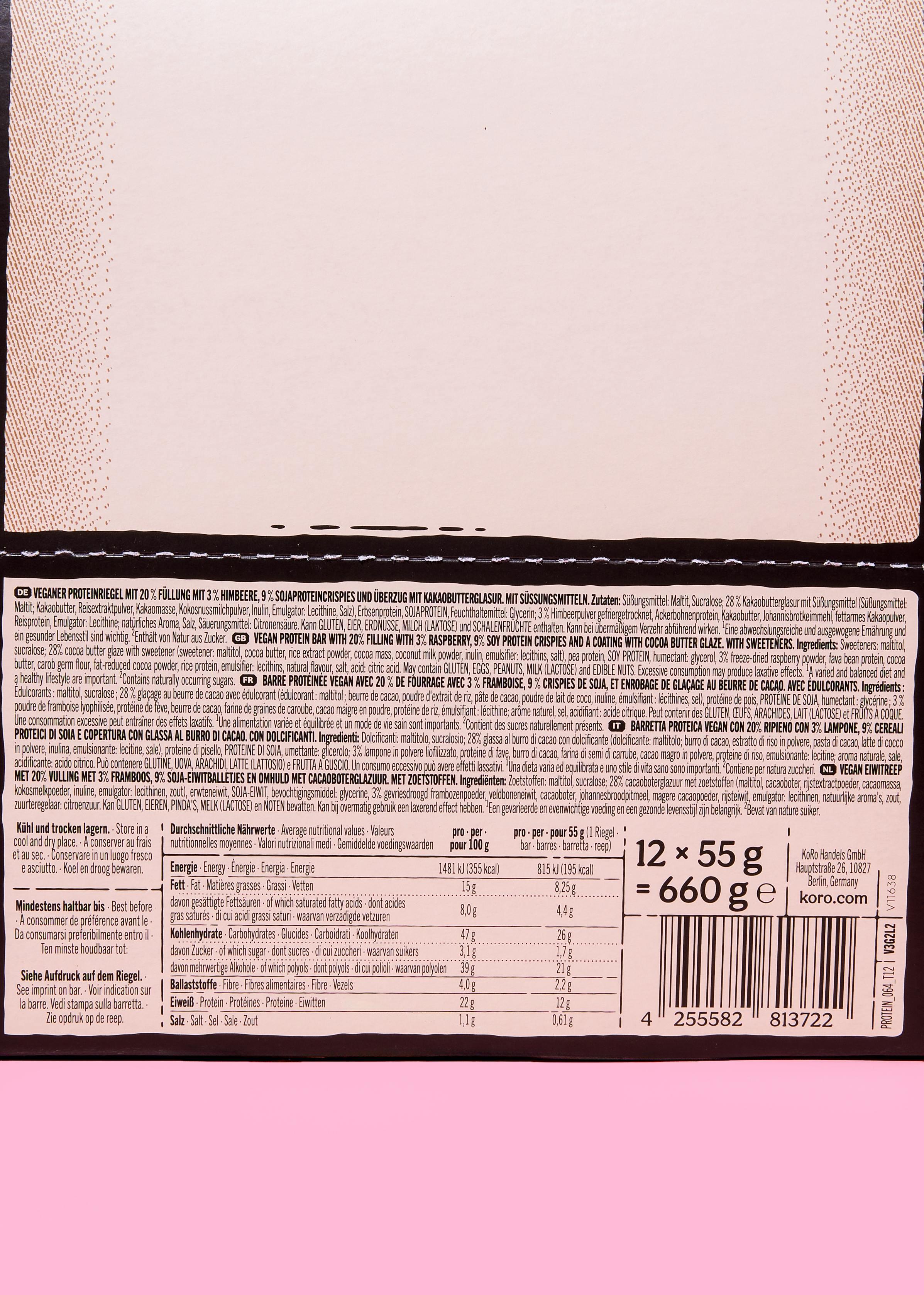 Barretta proteica vegan deluxe con lamponi e cioccolato | 12 x 55 g 6/7