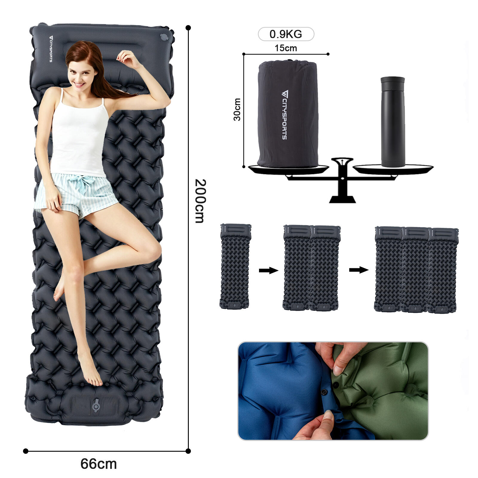 Matelas gonflable, Matelas de Camping, avec pompe à pied intégrée 2/7