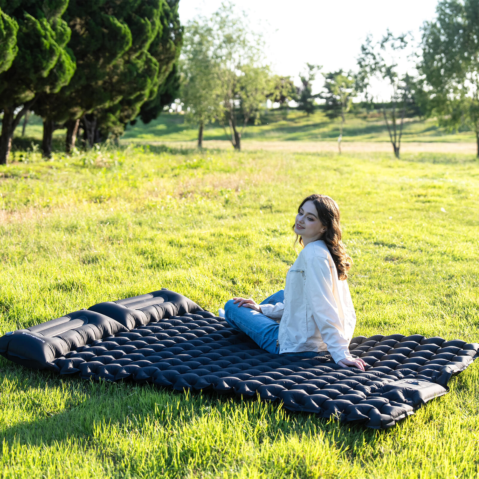 Selbstaufblasbare Campingmatte für 2 Personen,202 x 130 cm,integrierte Fußpumpe 5/8