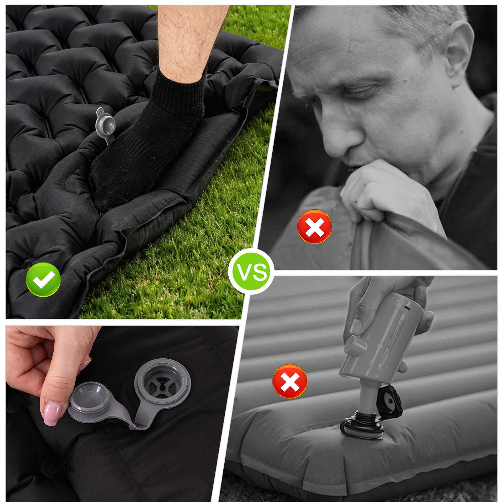 Selbstaufblasbare Campingmatte für 2 Personen,202 x 130 cm,integrierte Fußpumpe 4/8