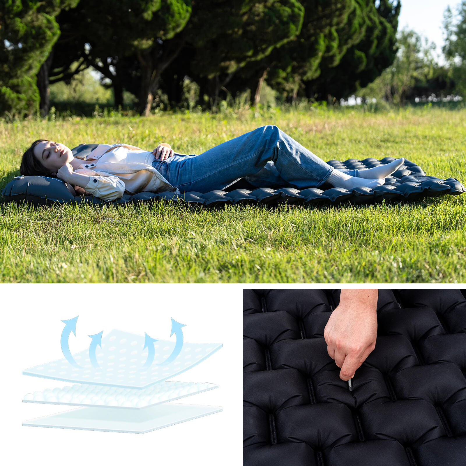 Selbstaufblasbare Campingmatte für 2 Personen,202 x 130 cm,integrierte Fußpumpe 3/8