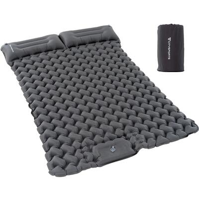 Opblaasbare kampeermatras voor 2 personen, 202 x 130 cm, ingebouwde voetpomp
