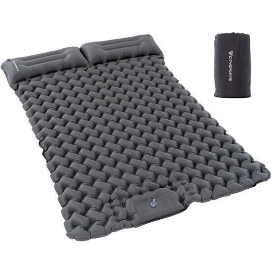 Opblaasbare kampeermatras voor 2 personen, 202 x 130 cm, ingebouwde voetpomp