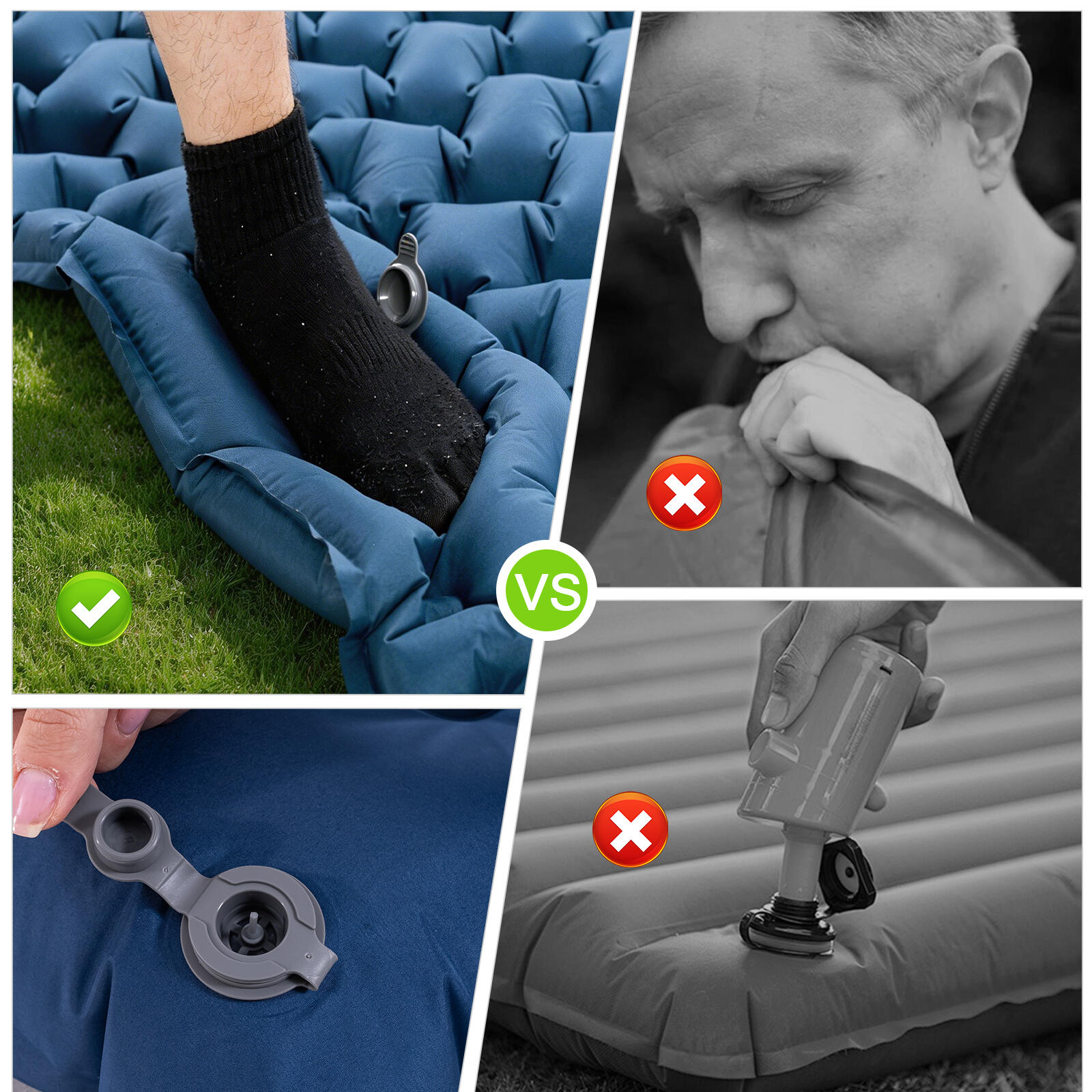Selbstaufblasbare Campingmatte für 2 Personen,202 x 130 cm,integrierte Fußpumpe 4/6