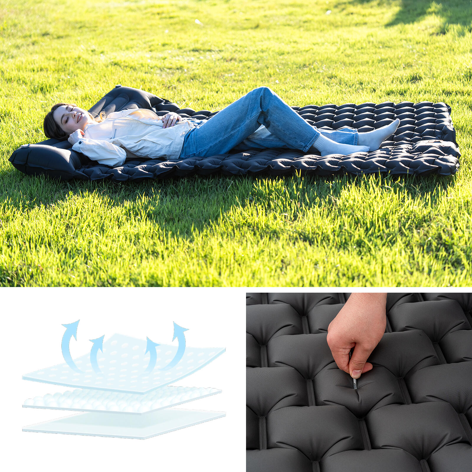 Opblaasbare kampeermatras voor 2 personen, 202 x 130 cm, ingebouwde voetpomp 3/7