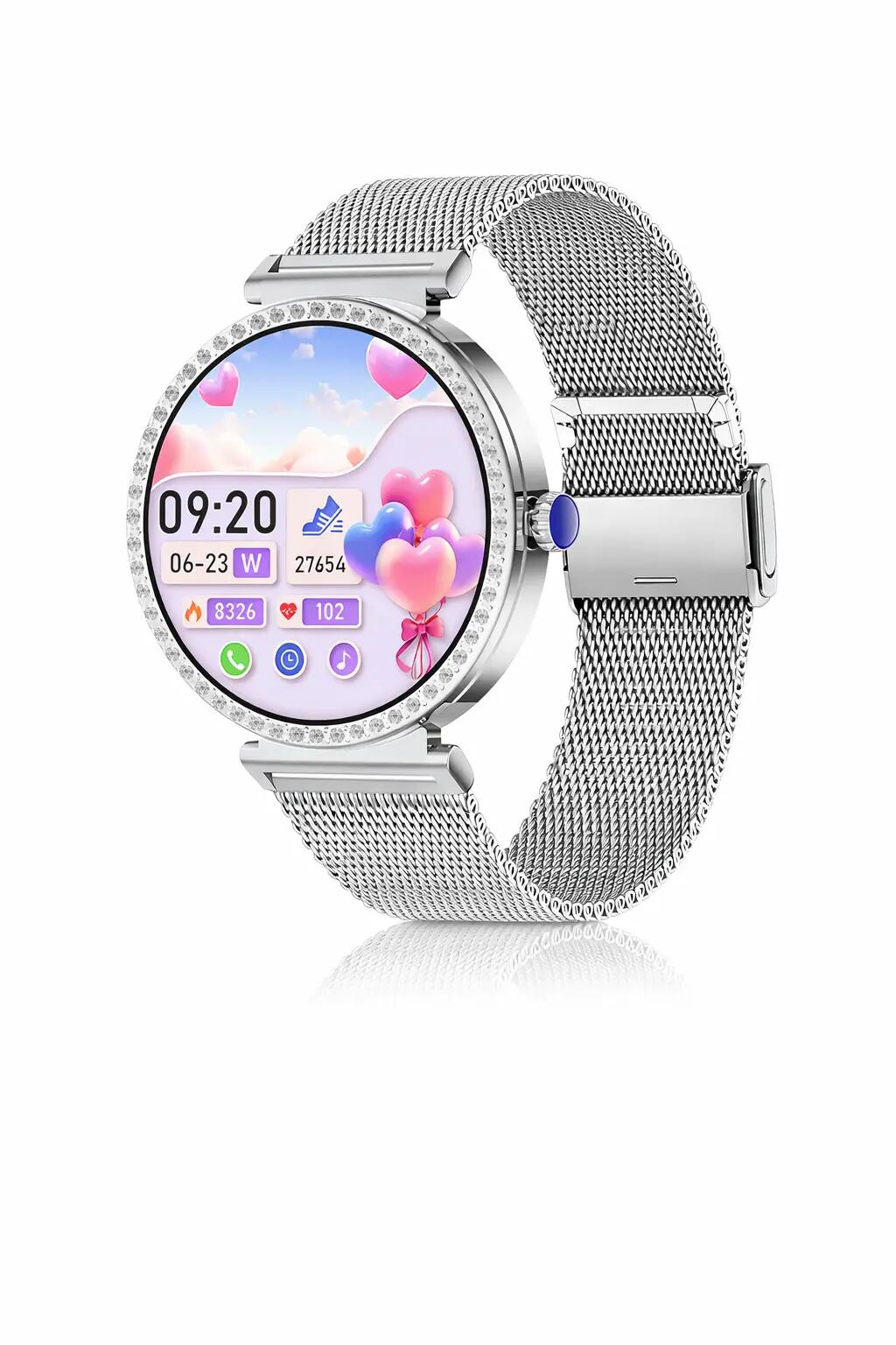 GPS Smart Watch Womens Fitness Tracker Heart Rate Voice Call Diamond Design