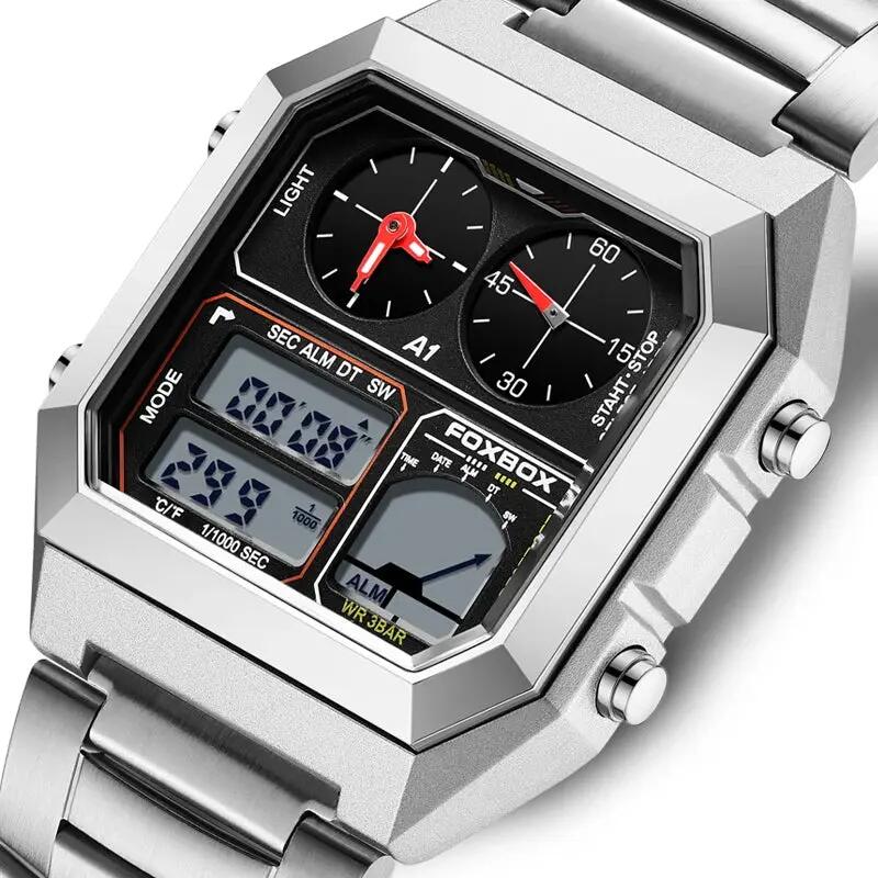 Men’s Stainless Steel Chronograph Sport Watch – Digital Display 3ATM Waterproof