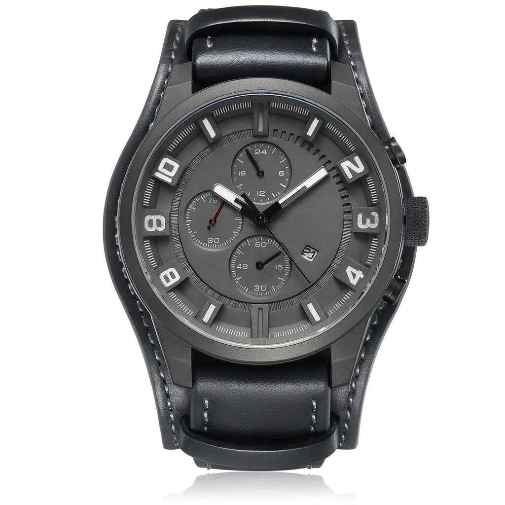 Men’s Fashion Casual Watch with Leather Strap, Calendar & Water Resistant 45mm