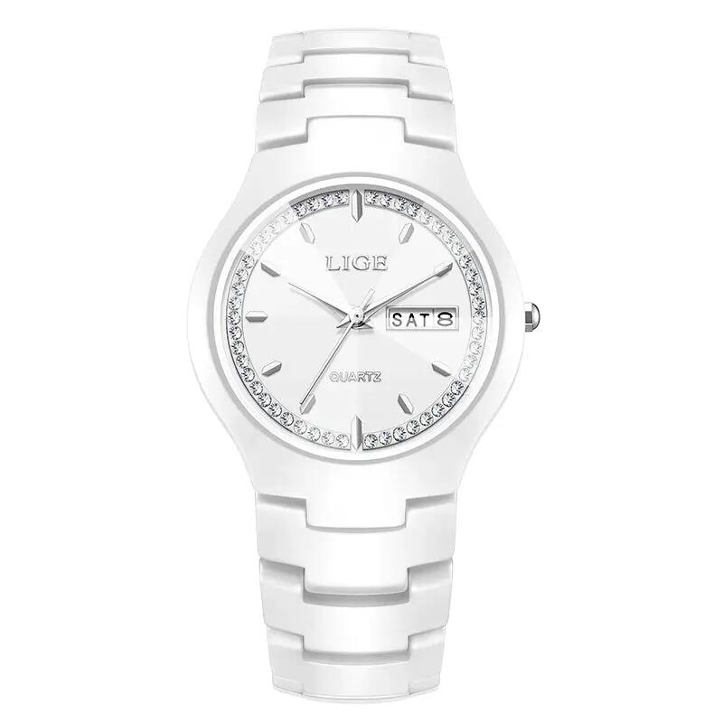 Watch Ceramic Diamond Dress Waterproof Calendar & Week Display
