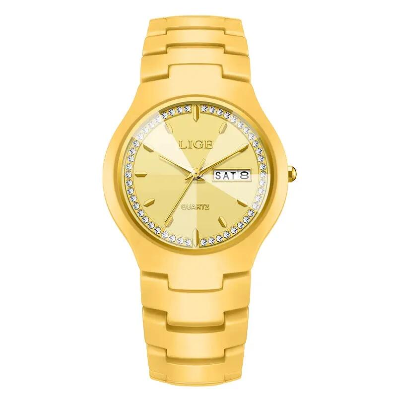 Watch Ceramic Diamond Dress Waterproof Calendar & Week Display Wristwatch