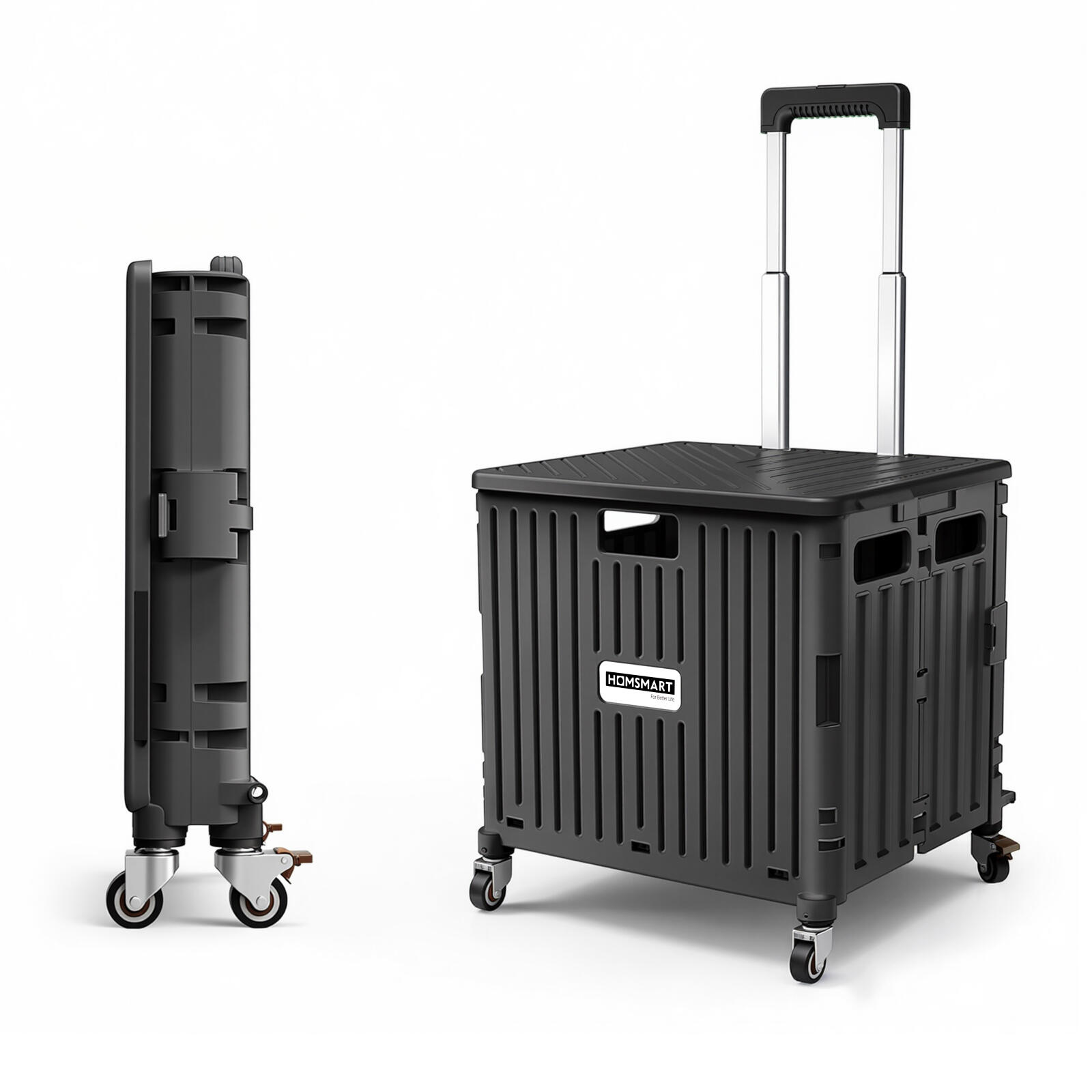 Viviendo 65L Foldable Camping Trolley Cart with Rolling Wheels - Black