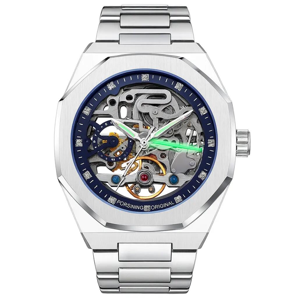Skeleton Automatic Watch – 3D Diamond Dial, Tourbillon Design, Luminous Military