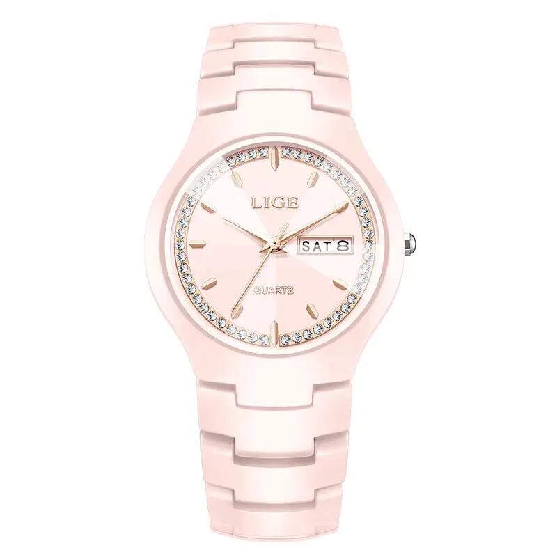 Watch Ceramic Diamond Dress Waterproof Calendar & Week Display