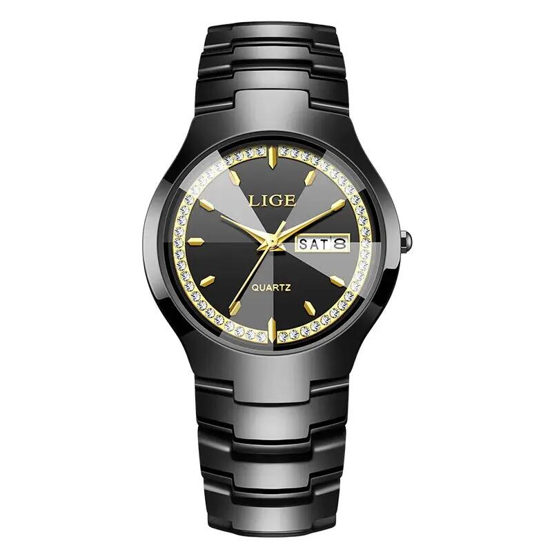 Watch Ceramic Diamond Dress Waterproof Calendar & Week Display