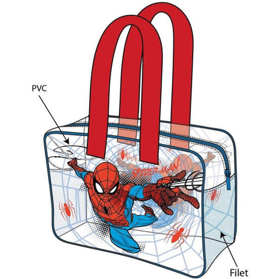 Sac de plage Spiderman pour enfants en PVC transparent avec fermeture éclair