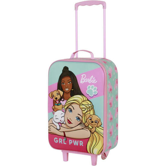 Valise à roulettes Barbie pour enfants avec relief 3D et poignée télescopique