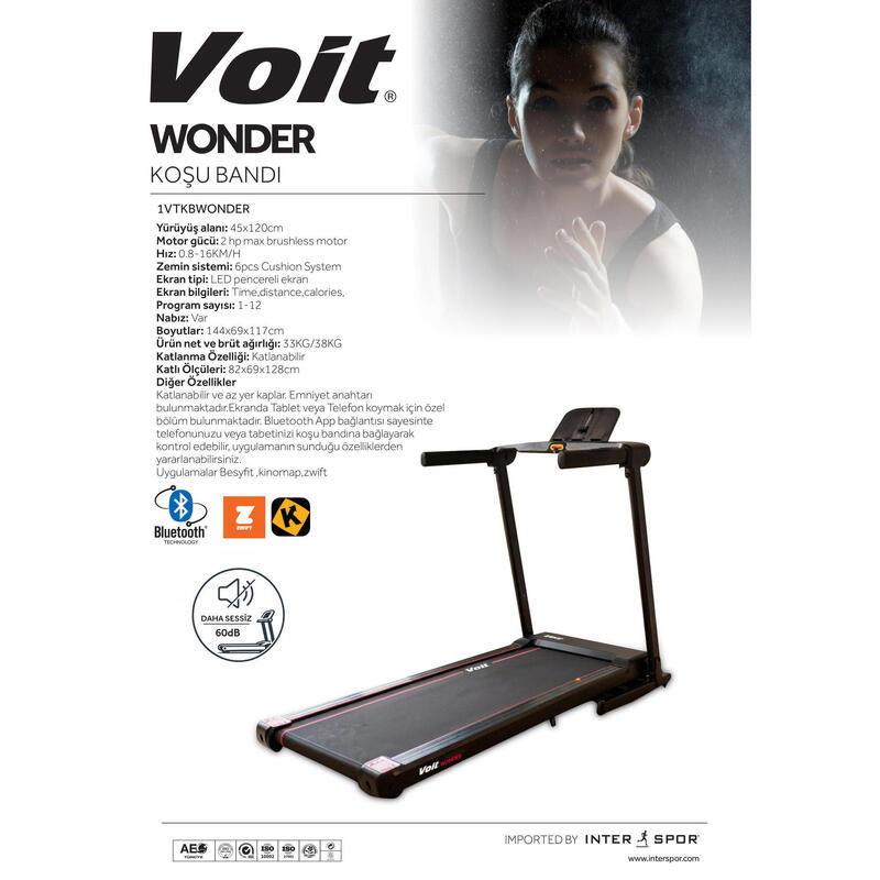 Voit Wonder Brushless Motor 16 Km/H Katlanabilir Yürüyüş ve Koşu Bandı