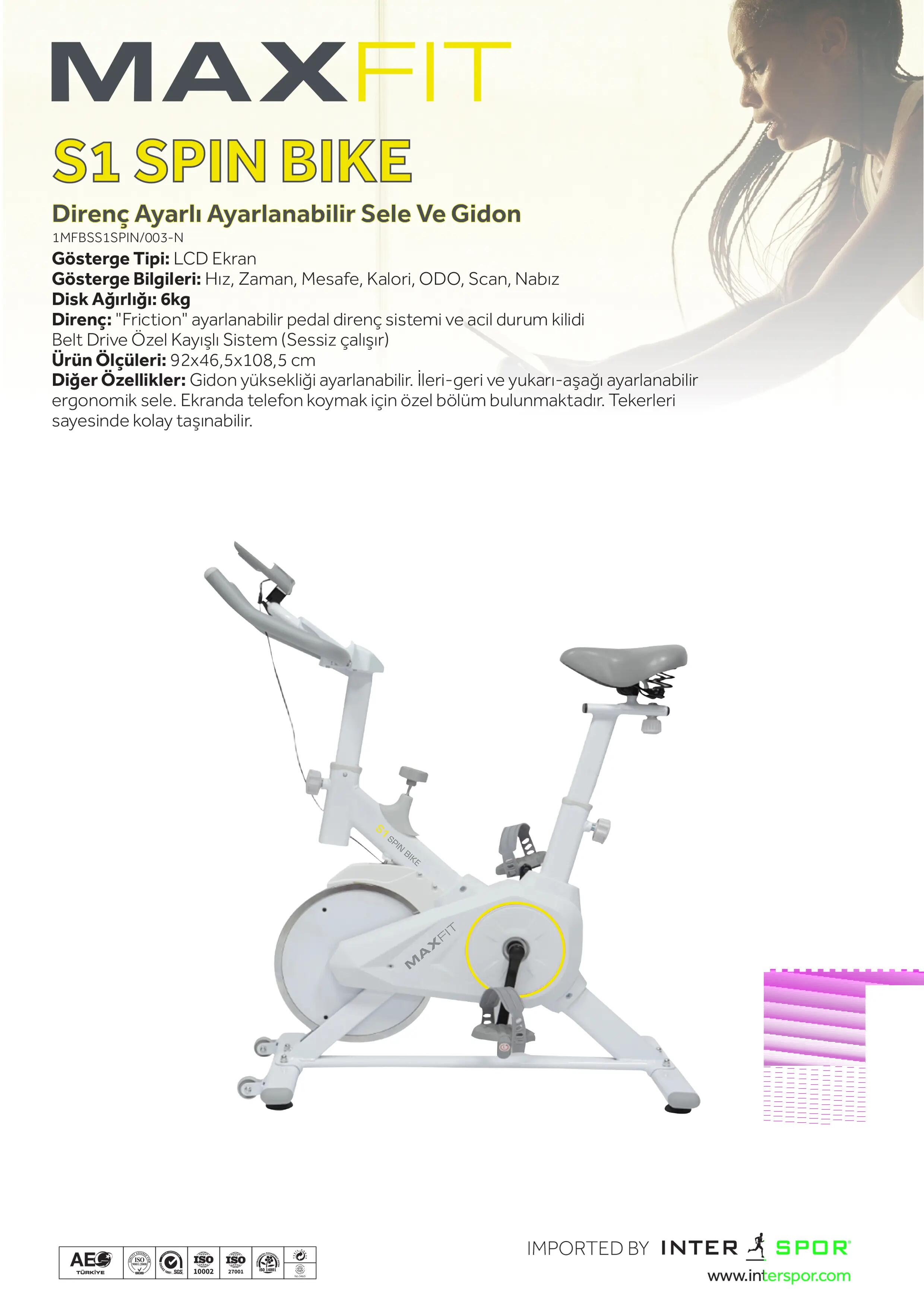 Maxfit S1 Spinbike Direnç Ayarlı Nabız Ölçerli Ayarlanabilir Sele Ve Gidon 6/6