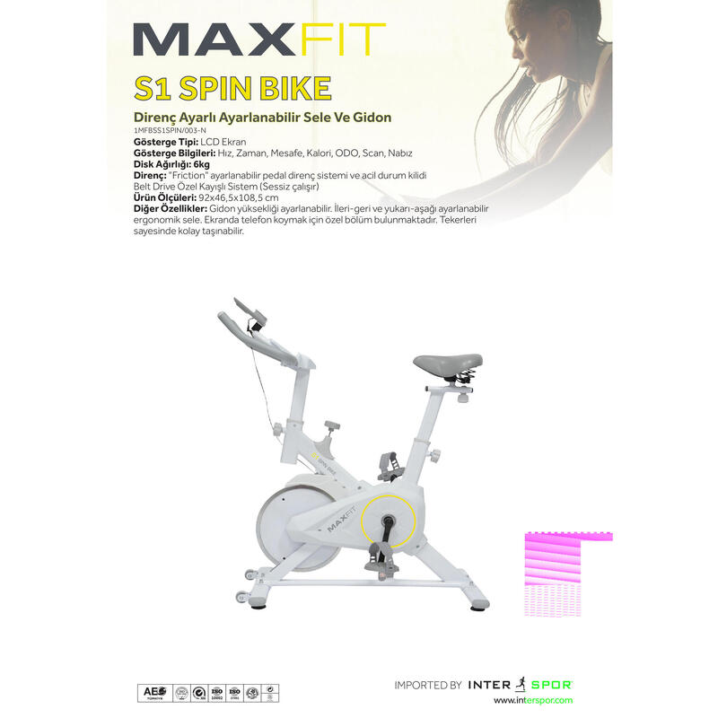 Maxfit S1 Spinbike Direnç Ayarlı Nabız Ölçerli Ayarlanabilir Sele Ve Gidon