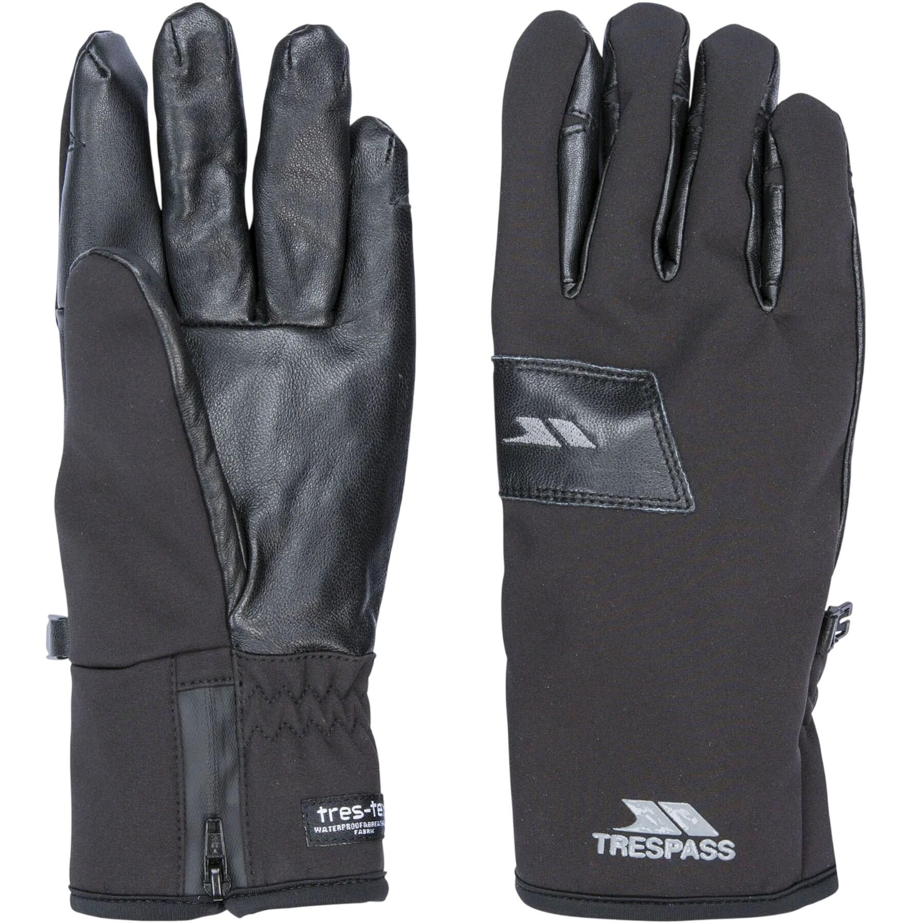 Uomo Pelle Atletico Sport Sulla Neve Guanto Trespass Nero 3/4