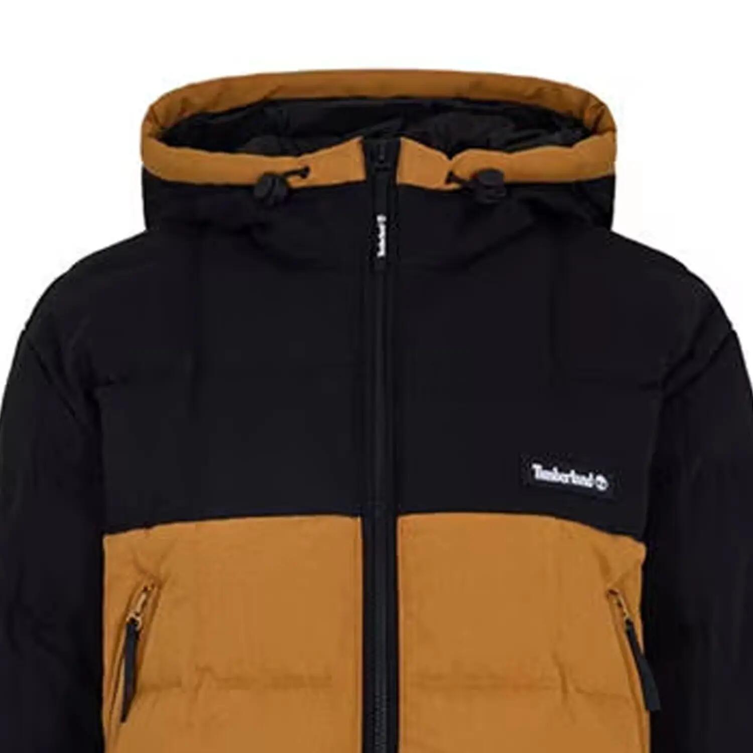 Womens/Ladies Hooded Cropped Puffer Jacket (Black/Wheat) 3/3