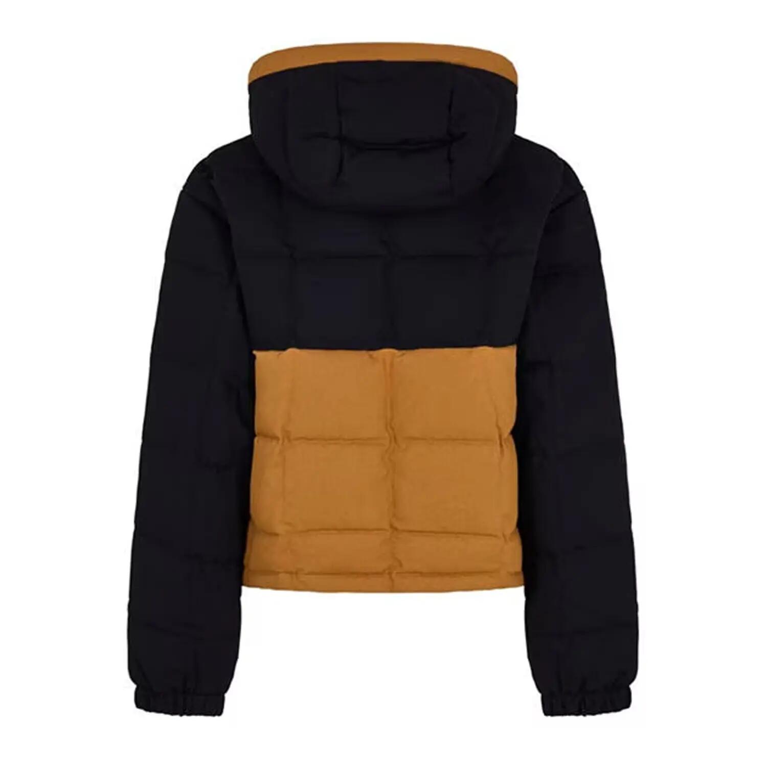 Womens/Ladies Hooded Cropped Puffer Jacket (Black/Wheat) 2/3