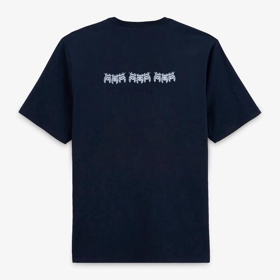Magliette a girocollo Théo in cotone blu navy con ricamo sul retro