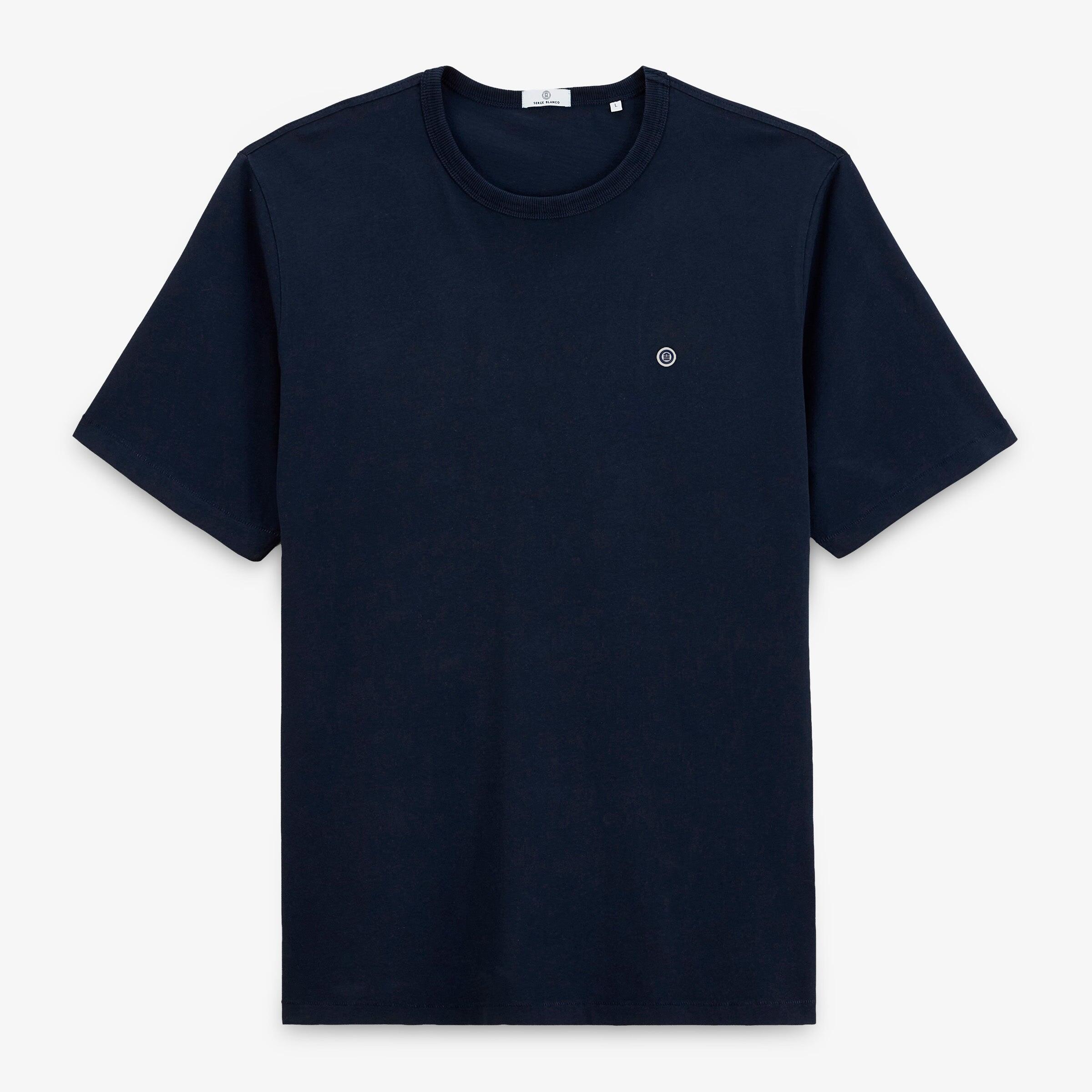 Théo T-shirts met ronde hals van marineblauw katoen met borduursel op de rug 2/2