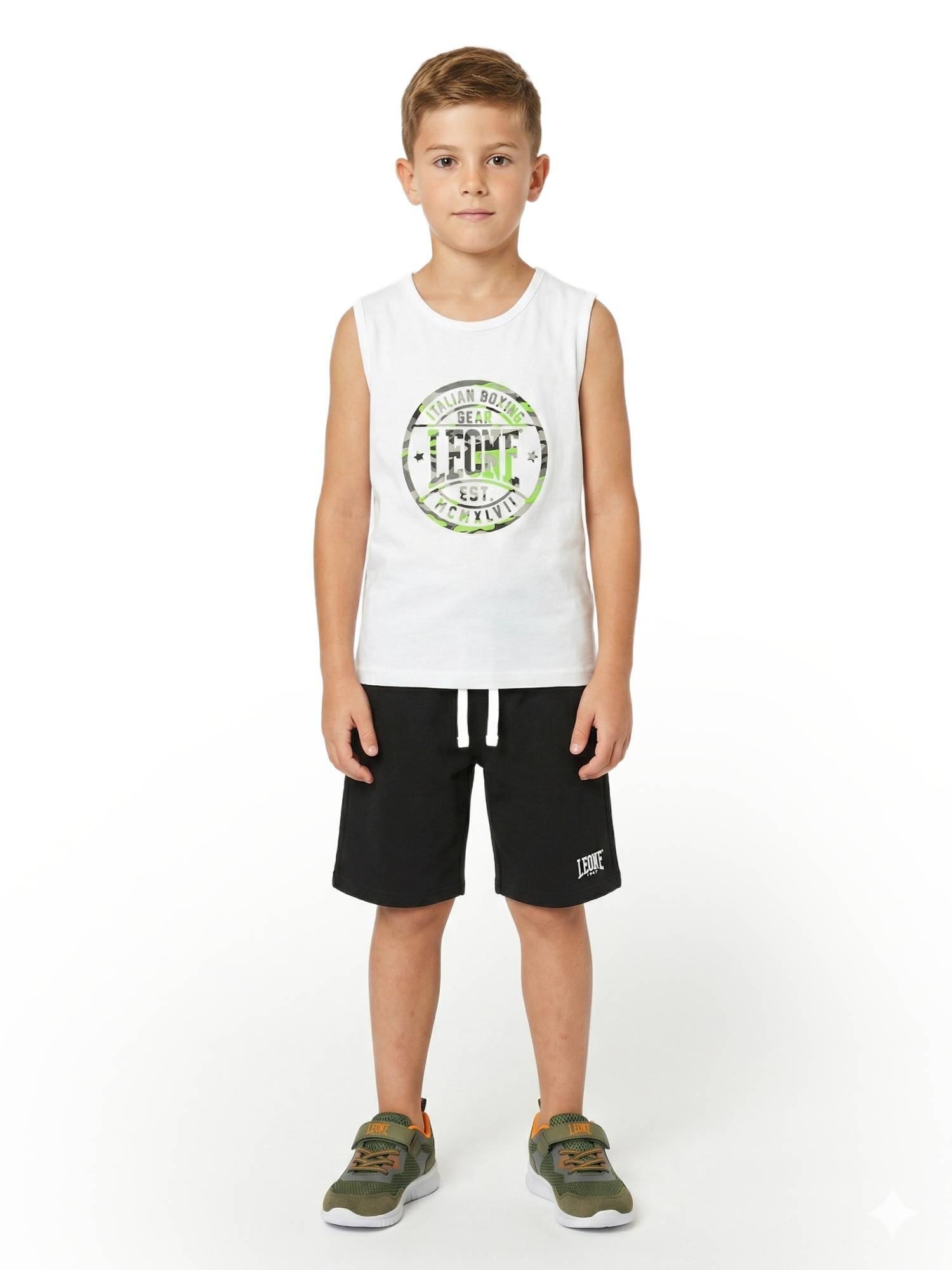 Militaire fluo tanktop en bermudashort set voor jongens 3/3