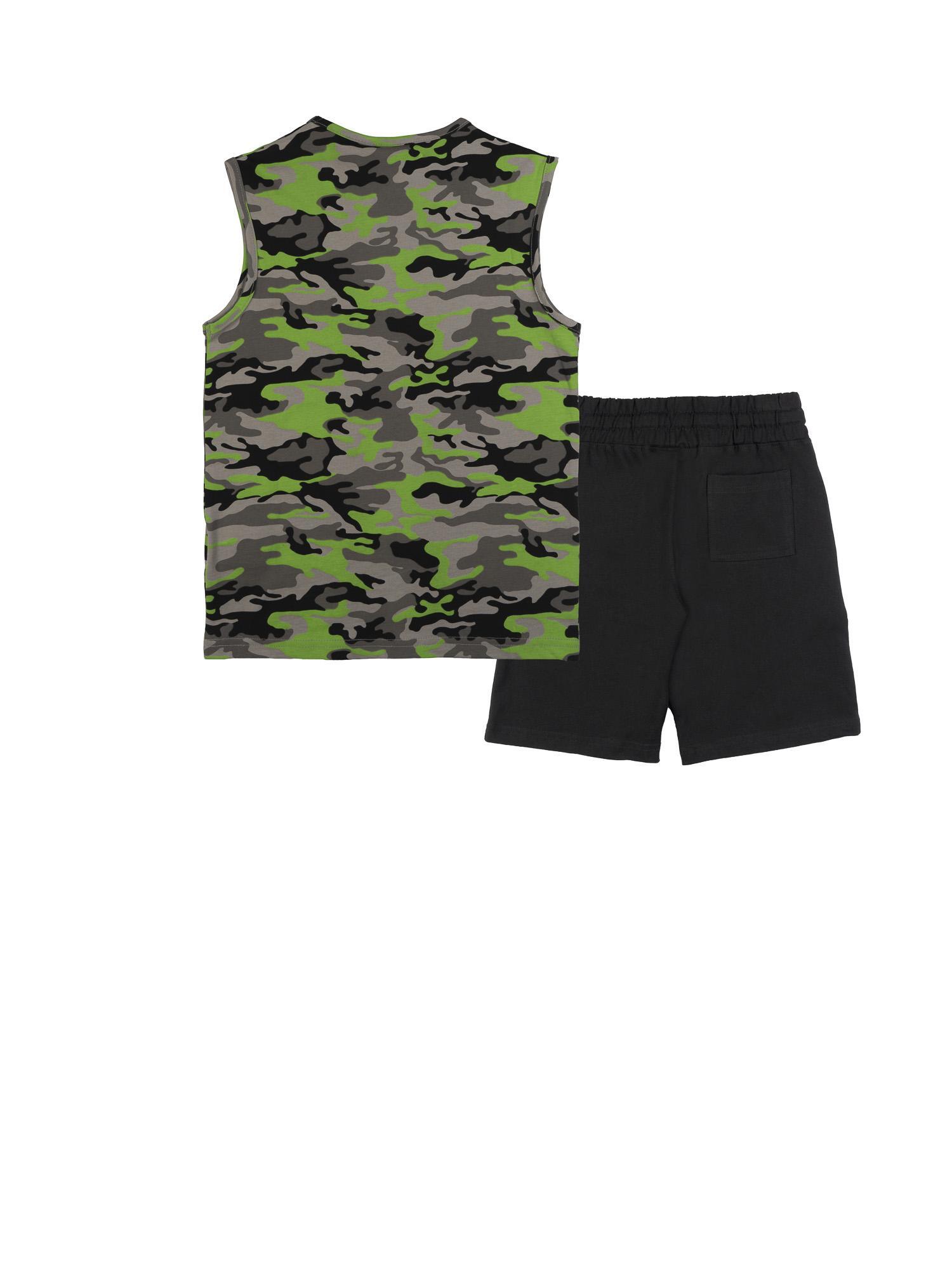 Militaire fluo tanktop en bermudashort set voor jongens 2/2