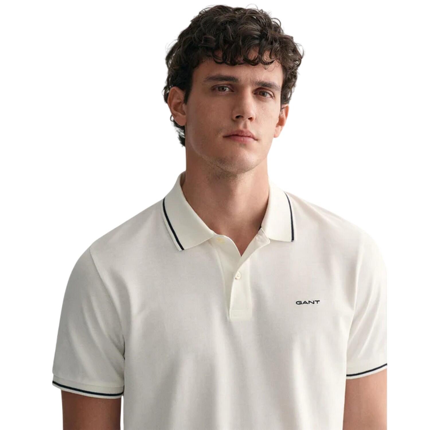 Mens Embroidered Pique Polo Shirt (White) 4/5