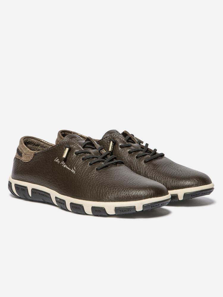 Baskets Sport Femme - Cuir, lacets - JAZLACE Marron 5/5