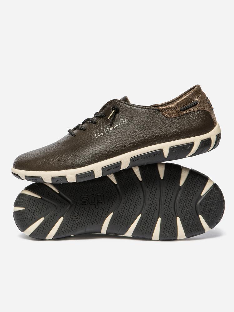 Baskets Sport Femme - Cuir, lacets - JAZLACE Marron 4/5