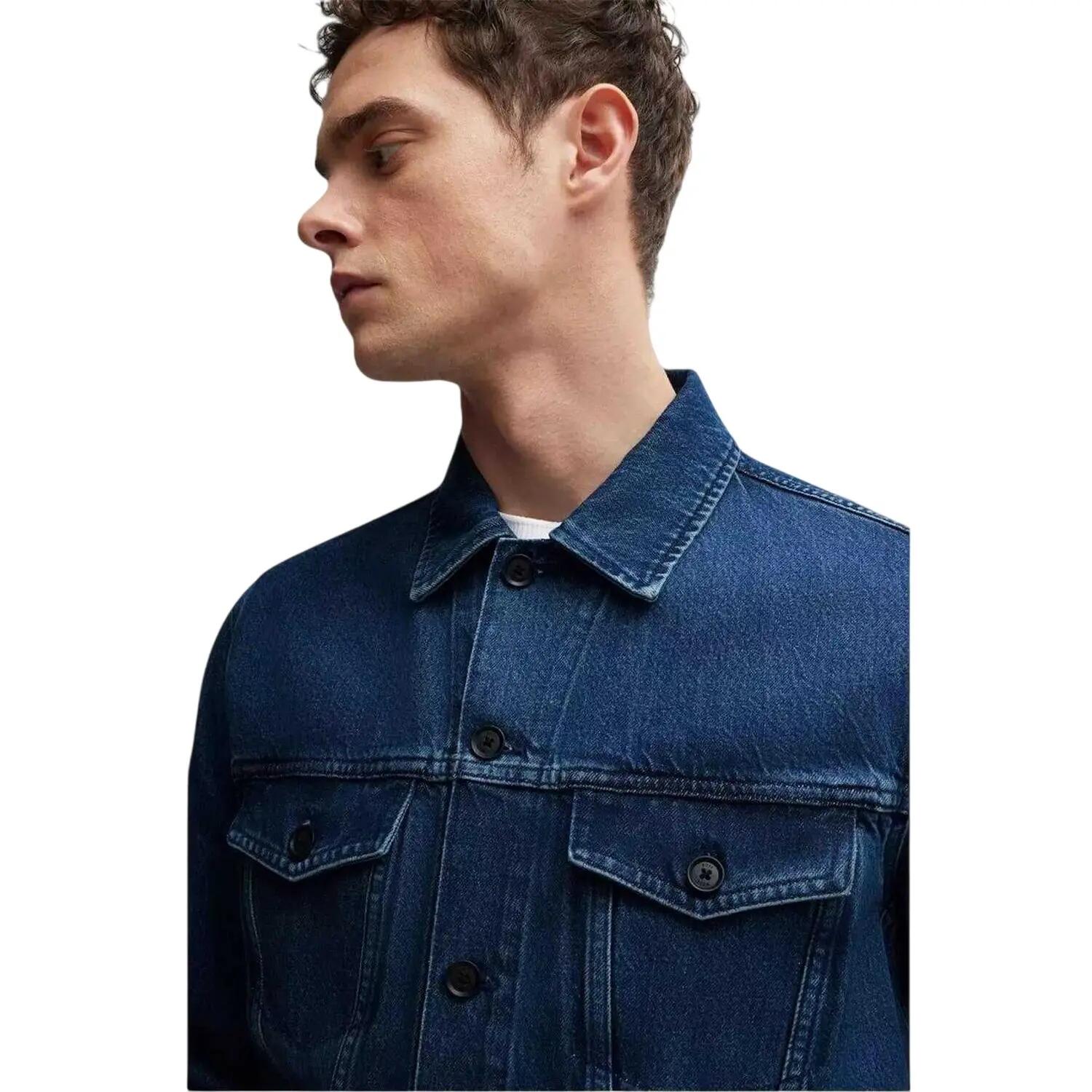 Mens Straight Hem Denim Jacket (Medium Blue) 4/4