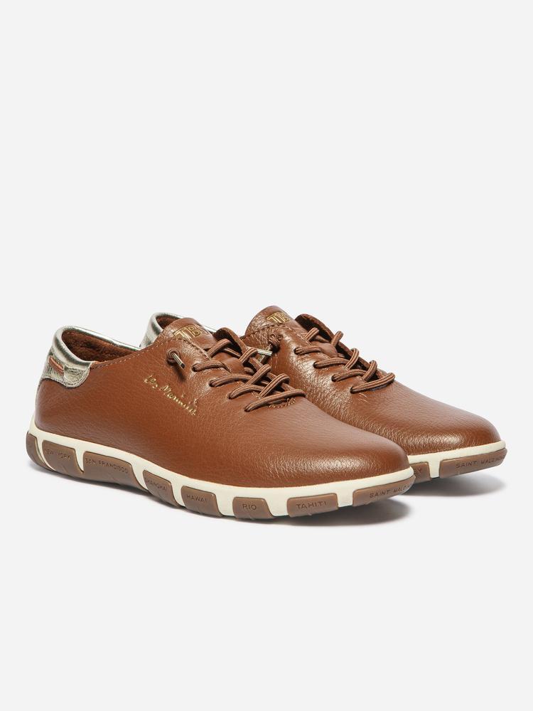 Baskets - sport - femme - cuir, lacets élastiques - marron 5/5