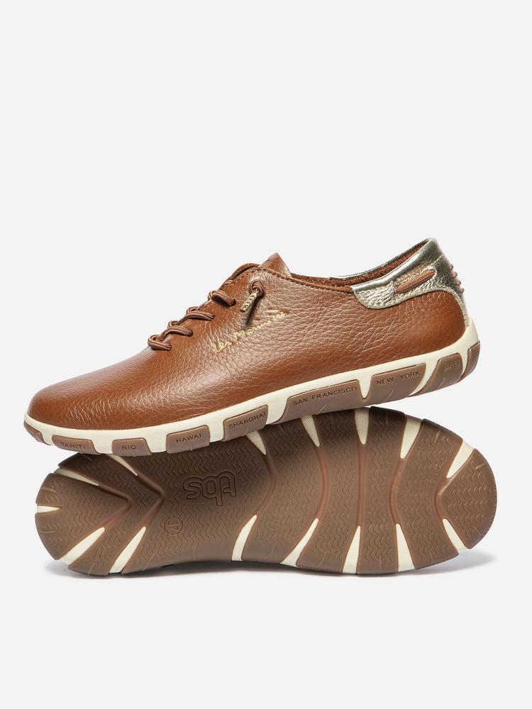 Baskets - sport - femme - cuir, lacets élastiques - marron 4/5