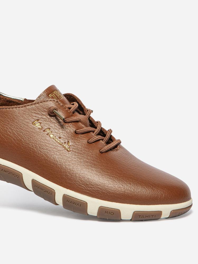 Baskets - sport - femme - cuir, lacets élastiques - marron 3/5