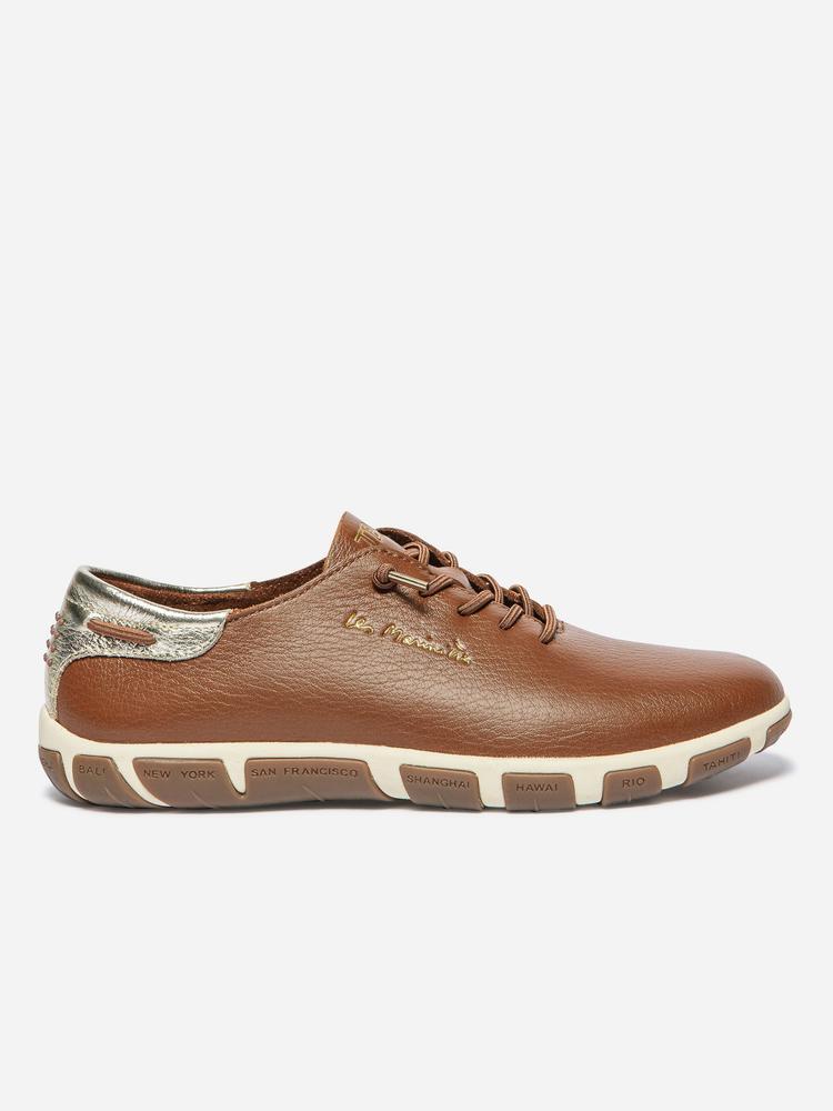 Baskets - sport - femme - cuir, lacets élastiques - marron 2/5