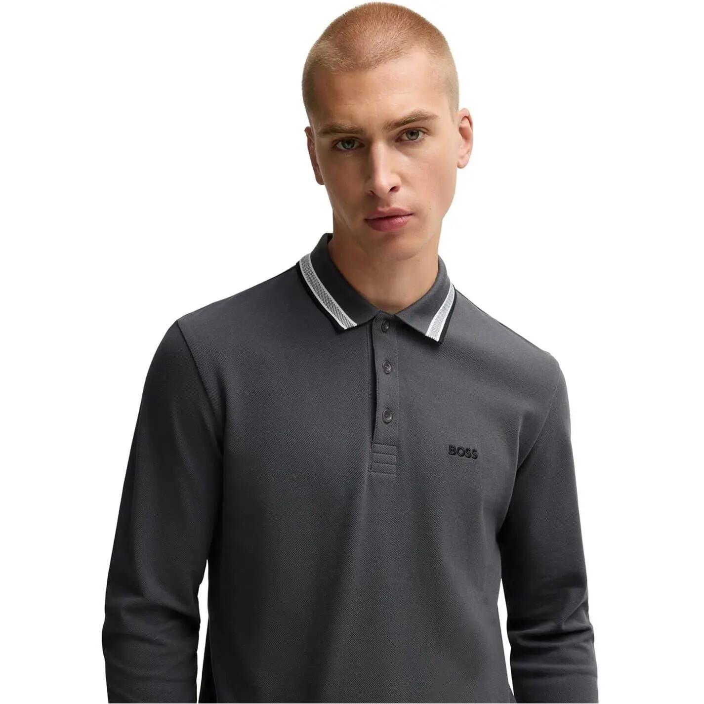 Poloshirt für , Baumwolle, Langärmlig Herren Dunkelgrau 4/5