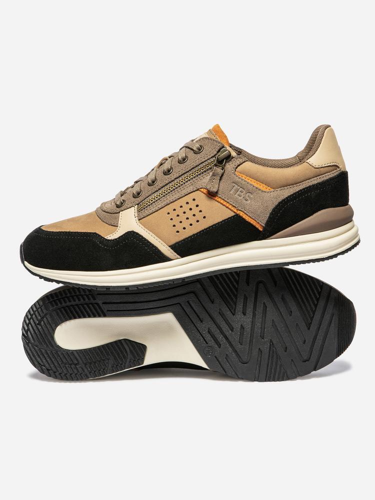 Baskets - sport - homme - zippées, cuir, talon 30 mm - STÈVANE - beige/noir 4/5