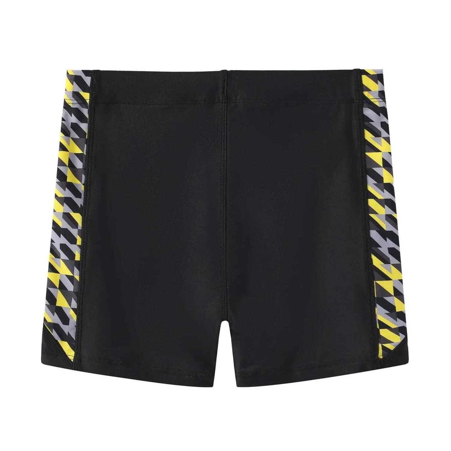 Boys PI Geometric Pattern Swim Shorts (Black/Sun) 2/2