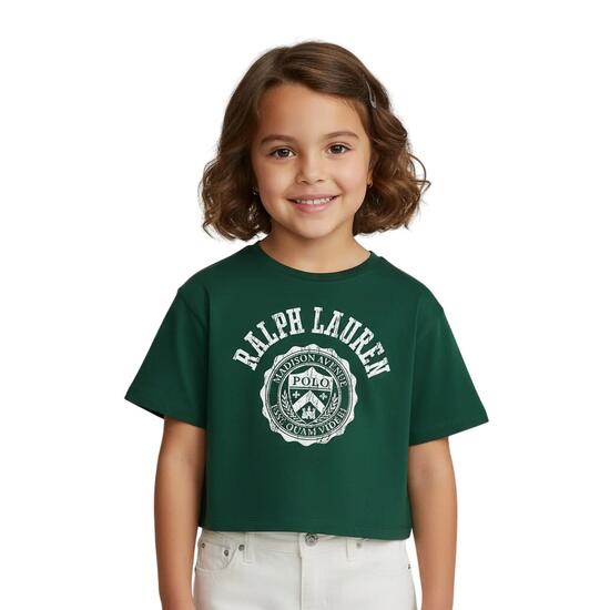 Tshirt Court Motif/style Logo POLO Fille (Vert Foncé)