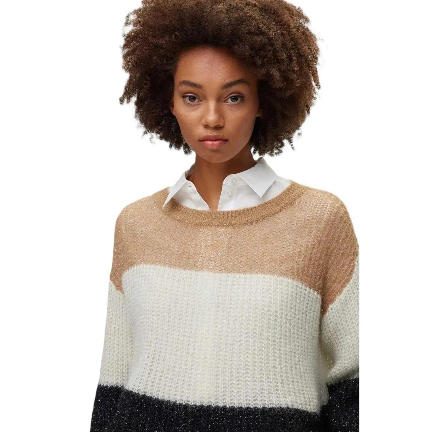 Pullover Top für , Rundhalsausschnitt Damen Schwarz/Weiß/Beige 4/6