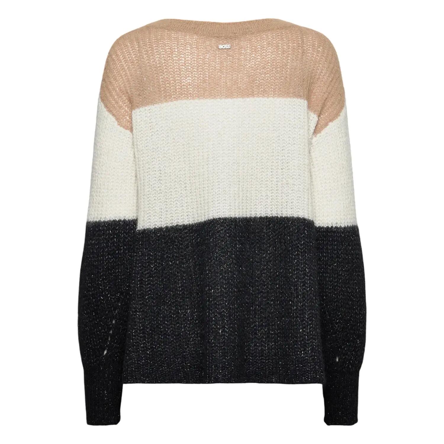 Pullover Top für , Rundhalsausschnitt Damen Schwarz/Weiß/Beige 3/6