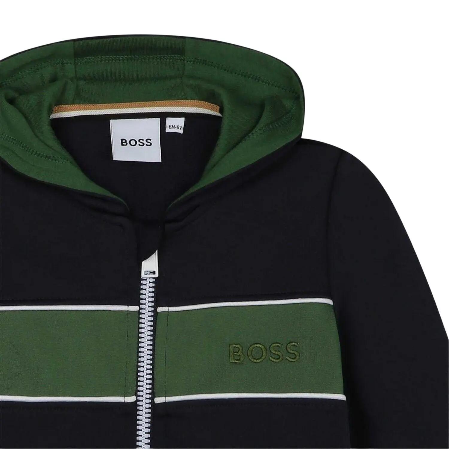 Felpa Con Cappuccio E Zip Intera Atletico Regolare Logo Neonato Boss Blu Navy 3/3