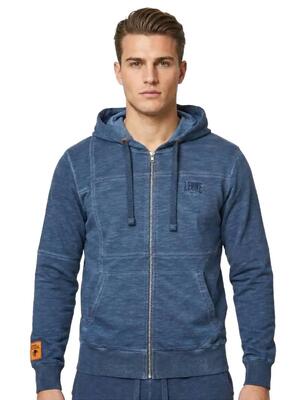 Heren hoodie met rits in oudblauwe wassing
