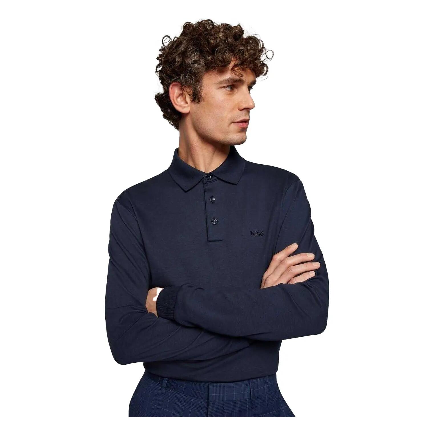 Maglietta Polo Manica Lunga Uomo Boss Pado 30 Blu Navy 4/4