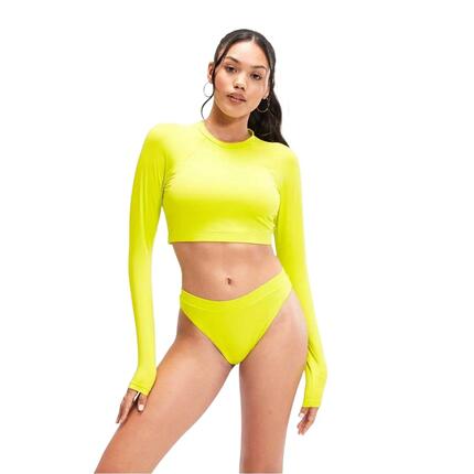 Culotte De Bain Unie À Taille Haute Femme (Jaune)